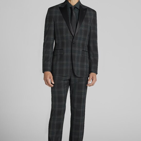 NEW Jos. A. Bank Tailored Fit FULL Tuxedo Jacket and Pants Green Plaid 40S 30x30 - Picture 1 of 6